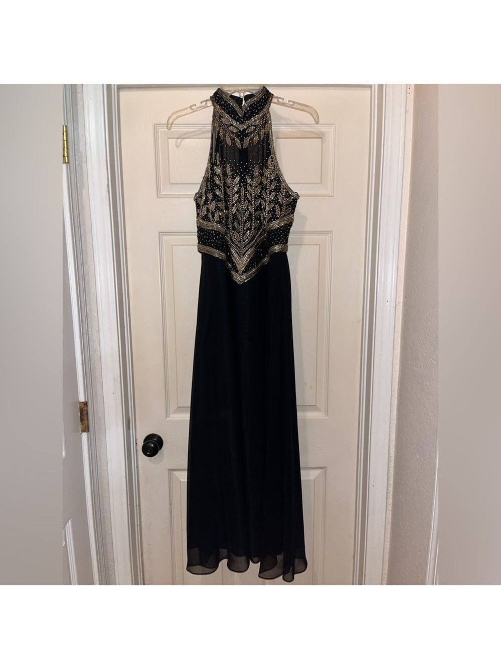 Vintage Black and Gold Beaded Long Formal Dress by Scala - Picture 4 of 13
